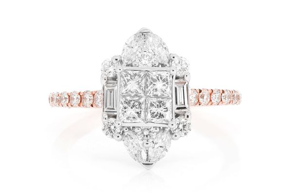Antique Quad Ring 14k - Diamond Engagement Ring - All Natural