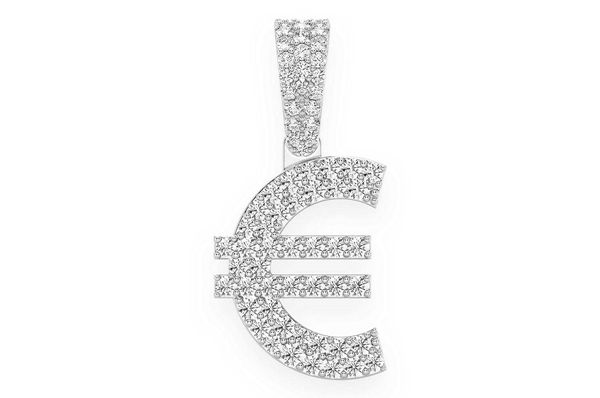 Euro Currency Symbol Diamond Pendant 14k Solid Gold 0.45ctw