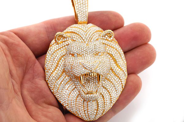 Lion Diamond Pendant 14k Solid Gold 15.00ctw