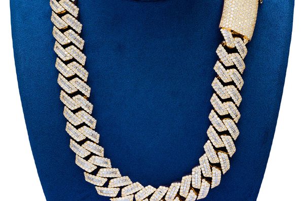 23MM Raised Baguette Miami Cuban Link Diamond Necklace 14k Solid Gold 82.00ctw