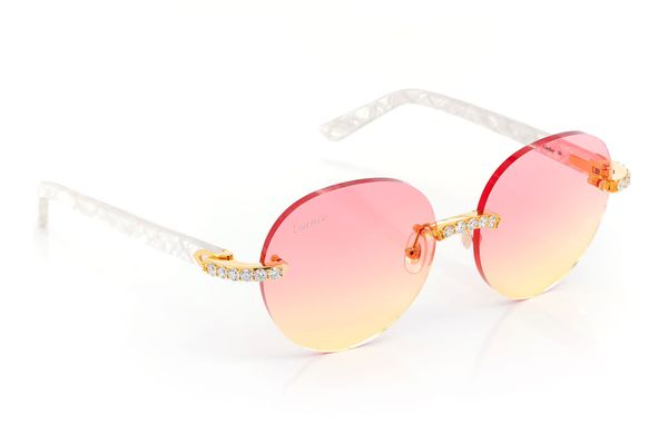Cartier Glasses Iced Out Diamonds Rimless - Pink Yellow Fade Lens - 3.00ctw