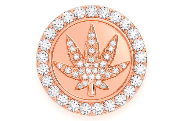 Marijuana Leaf Round Signet Diamond Ring 14k Solid Gold 1.50ctw