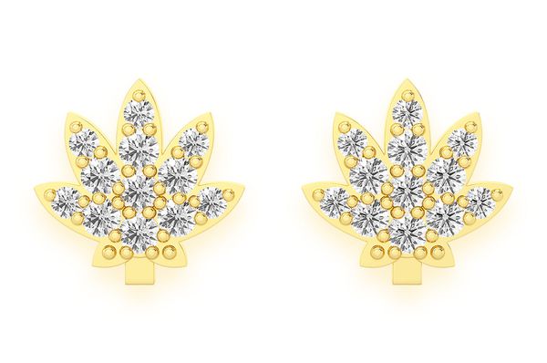 Weed Leaf Stud Diamond Earrings 14k Solid Gold 0.10ctw