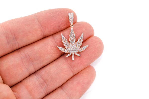 Cannabis Leaf Diamond Pendant 14k Solid Gold .85ctw