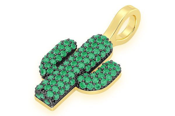 Green Cactus Emerald Pendant 14k Solid Gold 0.40ctw