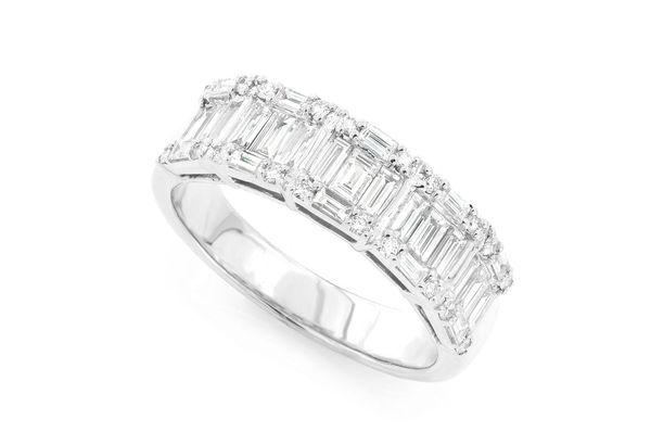 Baguette And Round Diamond Band 14k Solid Gold 1.50ctw