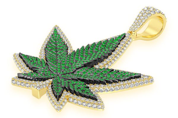 Icebox - Cannabis Leaf Emerald & Diamond Pendant 14k Solid Gold 