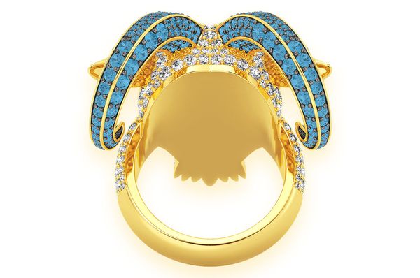 Goat Head Blue & White Diamond Ring 14k Solid Gold 7.75ctw