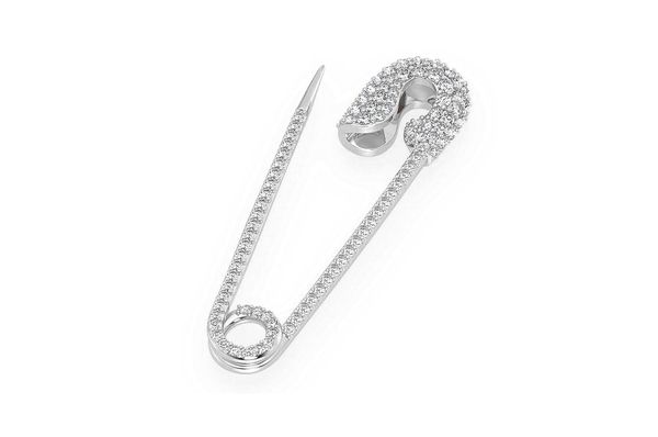 Safety Pin Diamond Pendant 14k Solid Gold 0.80ctw