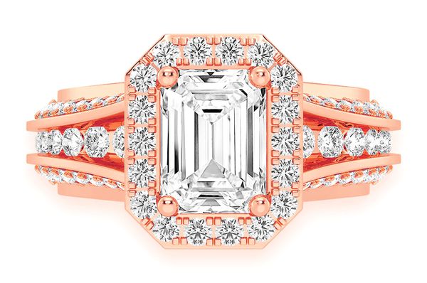 Monst - 1.00ct Emerald Solitaire - Three Row Graduated Split Halo - Diamond Engagement Ring - All Natural Vs Diamonds