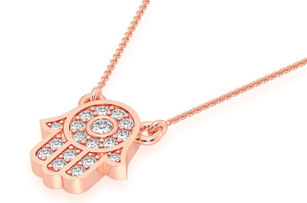 Hamsa Diamond Pendant Necklace Attached 14k Solid Gold .15ctw
