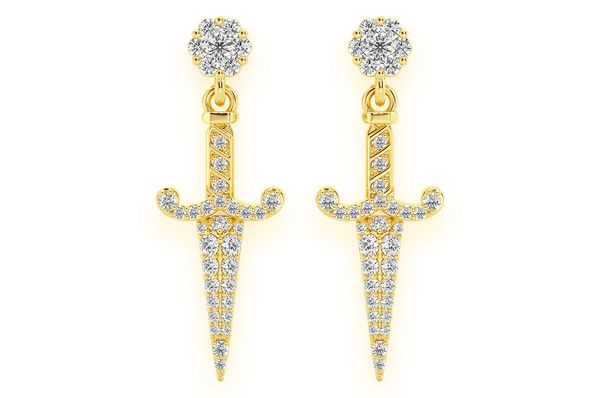Ancient Sword Dangling Diamond Earrings 14k Solid Gold 0.70ctw
