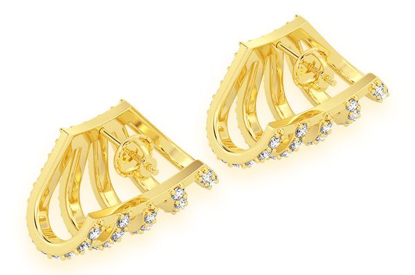 Five Row Cuff Diamond Earrings 14k Solid Gold 1.00ctw