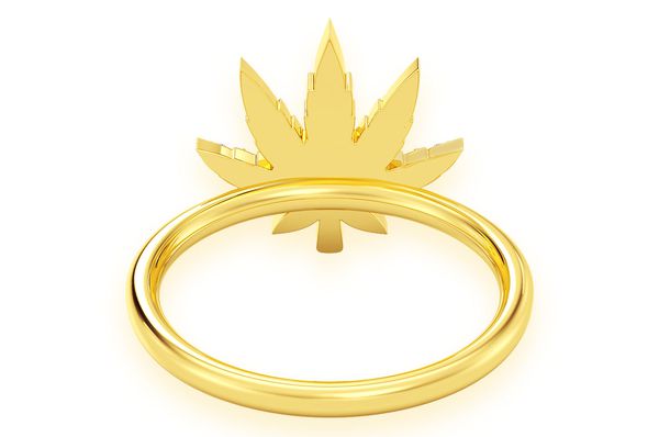 Weed Leaf Diamond Ring 14k Solid Gold 0.15ctw