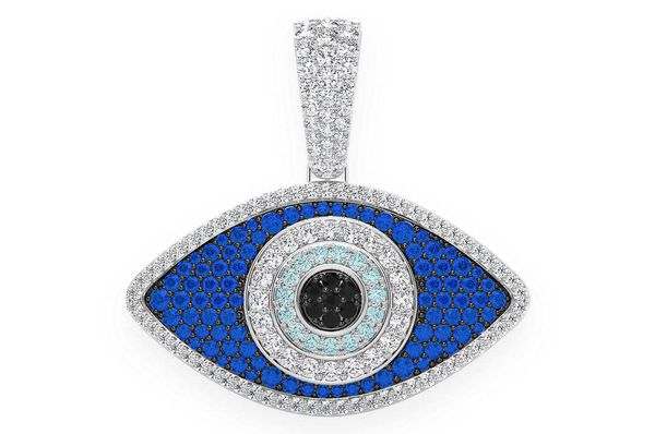 Evil Eye Sapphire & Diamond Pendant 14k Solid Gold 1.50ctw