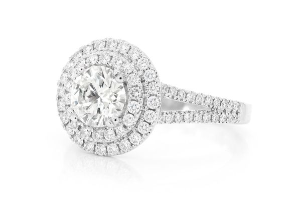 1.00ct Round Solitaire - Split Shank Double Halo - Diamond Engagement Ring - All Natural