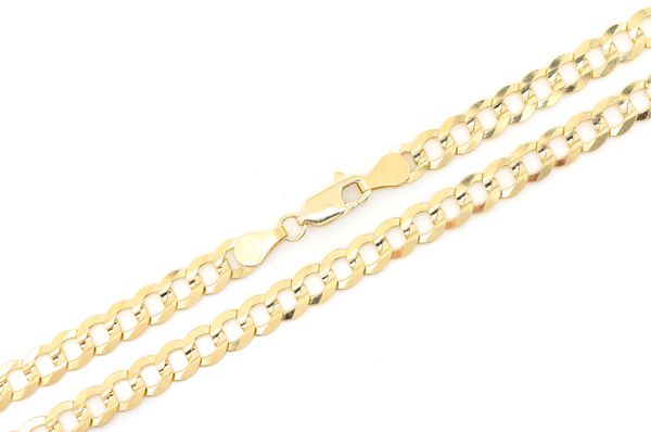 Solid 14K Yellow Gold Handmade Half Round Curb Chain Necklace, Sizes 6