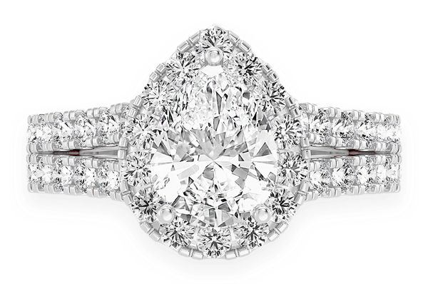 Sphinx - 1.50ct Pear Solitaire - Two Row Split Scallop - Diamond Engagement Ring - All Natural