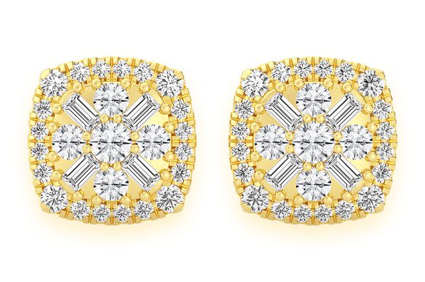 Baguette Flower Stud Diamond Earrings 14k Solid Gold 1.00ctw