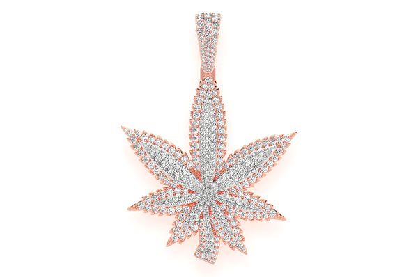 Weed Leaf Double Layer Diamond Pendant 14k Solid Gold 4.70ctw