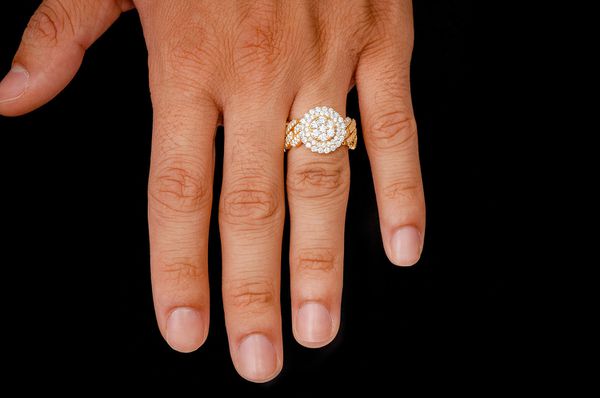 Double Halo Cuban Diamond Ring 14k Solid Gold 3.50ctw