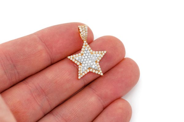 Star Double Layer Diamond Pendant 14k Solid Gold 1.00ctw