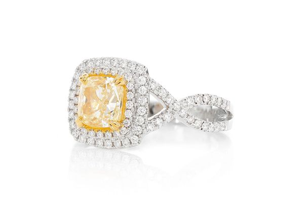 2.00ctw Yellow Diamond Double Halo - Diamond Engagement Ring - All Natural
