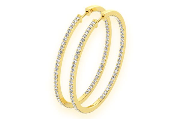 Large Inside Out Hoop Diamond Earrings 14k Solid Gold 4.00ctw