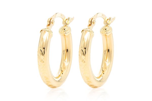 3MM Diamond-cut Hoop Earrings 14k Solid Gold Xs