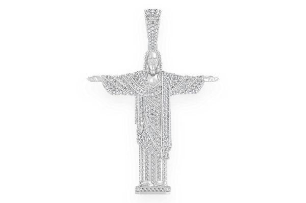 Brazil Jesus Christ The Redeemer Diamond Pendant 14k Solid Gold 14k Solid Gold 4.25ctw