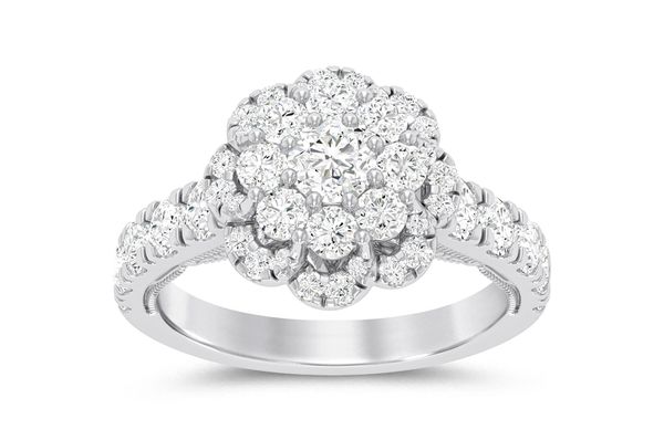1.50ct - Round Cluster Floral - Diamond Engagement Ring - All Natural