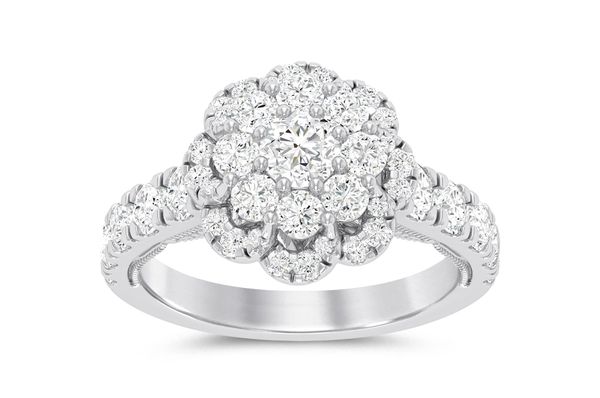 2.00ctw - Round Cluster Floral - Diamond Engagement Ring - All Natural