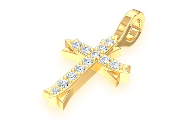 Icebox - 3 Point Cross Diamond Pendant 14k Solid Gold 0.10ctw