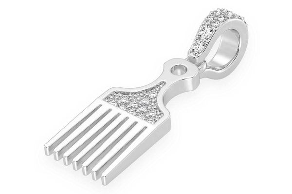 Hair Pick Comb Diamond Pendant 14k Solid Gold .05ctw