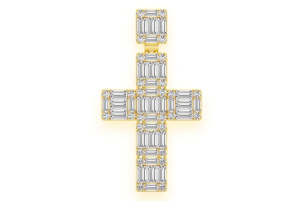  Baguette Cross Diamond Pendant 14k Solid Gold 1.80ctw