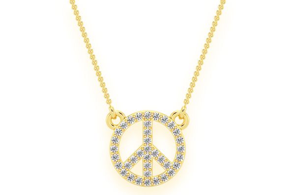 Peace Sign Diamond Necklace Connected 14k Solid Gold 0.15ctw