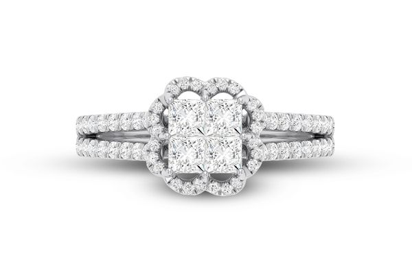1.00ctw - Square Quad Split Shank - Diamond Engagement Ring - All Natural