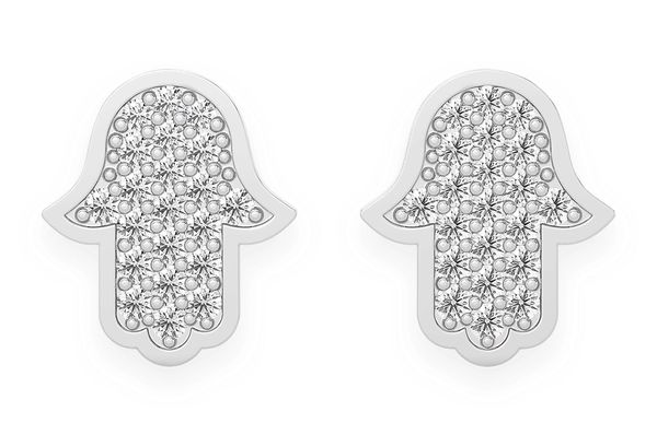 Hamsa Stud Diamond Earrings 14k Solid Gold 0.15ctw