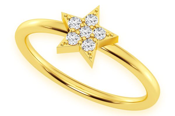 Star Diamond Ring 14k Solid Gold 0.10ctw 