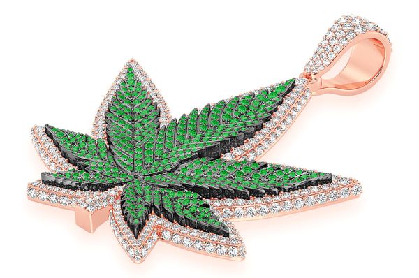 Cannabis Leaf Emerald & Diamond Pendant 14k Solid Gold 7.75ctw