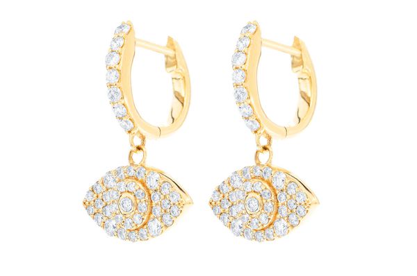 Evil Eye Dangling Hoop Diamond Earrings 14k Solid Gold 0.50ctw