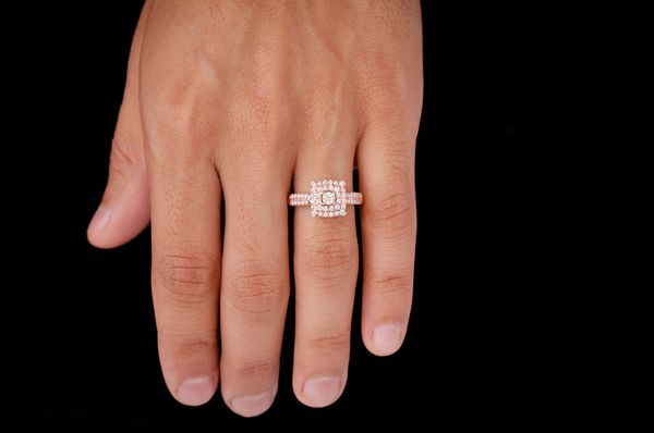 0.75ctw Square Double Halo - Diamond Engagement Ring - All Natural