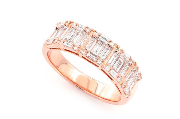 Baguette And Round Diamond Band 14k Solid Gold 1.50ctw