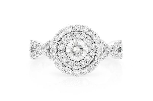 1.50ctw Round Double Halo Twist Shank - Diamond Engagement Ring - All Natural