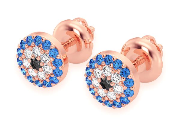 Round Evil Eye Stud Diamond Earrings 14k Solid Gold 0.25ctw
