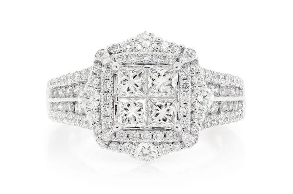 2.50ctw Quad Halo Princess Cut - Diamond Engagement Ring - All Natural