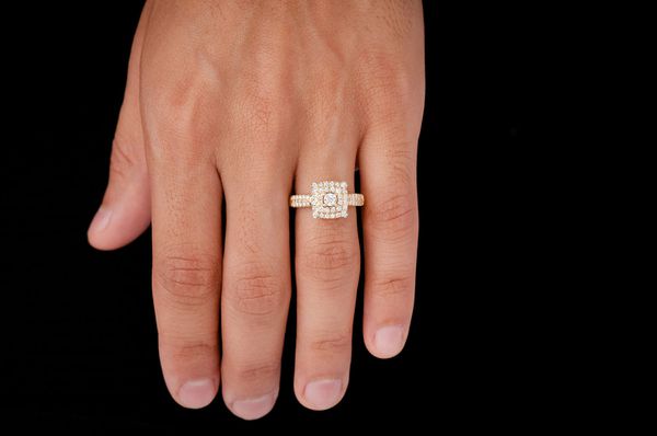 0.75ctw Square Double Halo - Diamond Engagement Ring - All Natural
