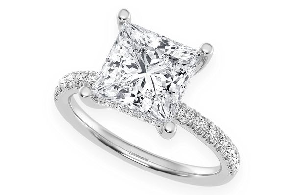 Thinn - 3.00ct Princess Solitaire - One Row Under Halo - Diamond Engagement Ring - All Natural Vs Diamonds