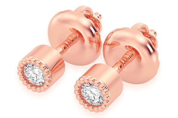 Round Milgrain Bezel Stud Diamond Earrings 14k Solid Gold 0.05ctw