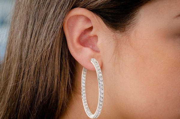 Big Inside Out Hoop Diamond Earrings 14k Solid Gold 12.00ctw